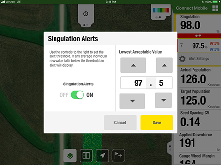 Turning on singulation alerts and setting thresholds