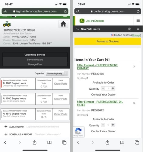 Select “Order Parts” to be directed to John Deere Parts and have the parts placed into your cart