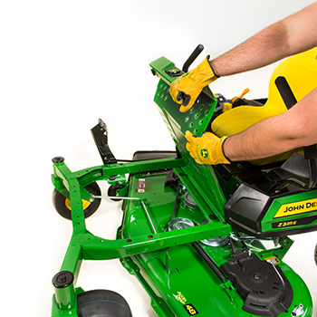 Footrest easily removed for access to mower