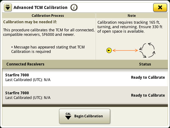 Advanced TCM Calibration page in the display