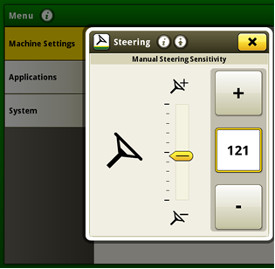 Steering sensitivity adjustment screen